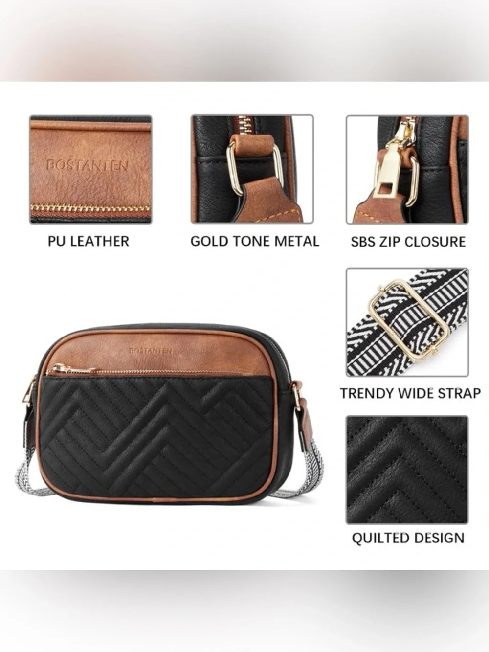 BOSTANTEN Quilted Crossbody Bag Vegan Leather Travel Resortwear Boho Festival - Picture 4 of 13